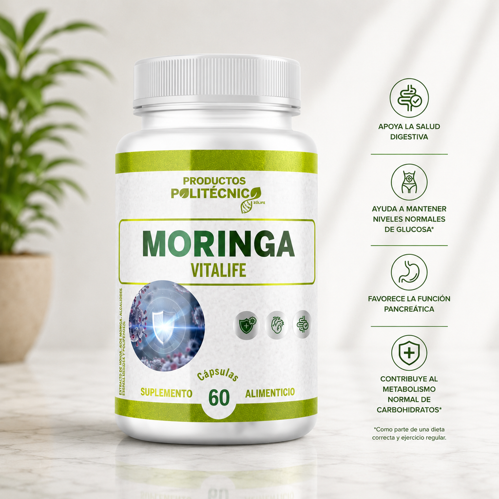 Moringa 100% Pura 60 Cápsulas Energía Defensas Antioxidante