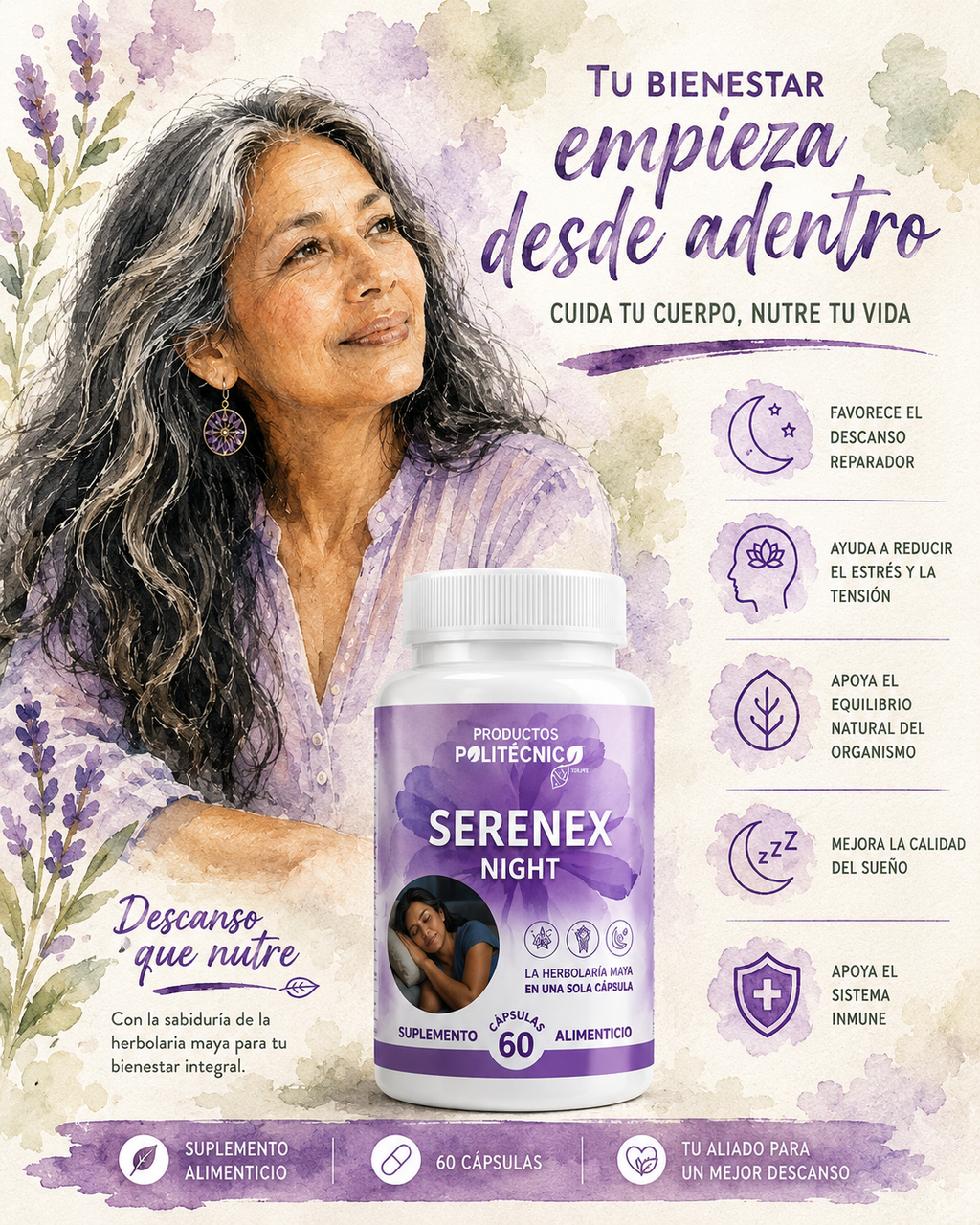 Serenex Night Melatonina Valeriana Sueño Relajación Dormir