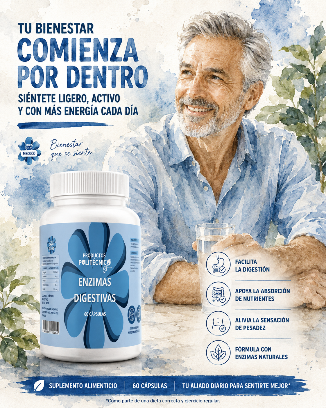 Enzimas Digestivas Bromelina Papaína 60 Cáps Digestión